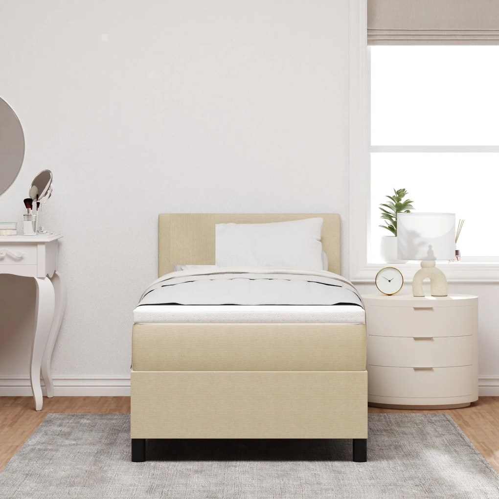 Cama Box Spring com Colchão Verde Claro Cinza 90x200 cm Tecido de Velu
