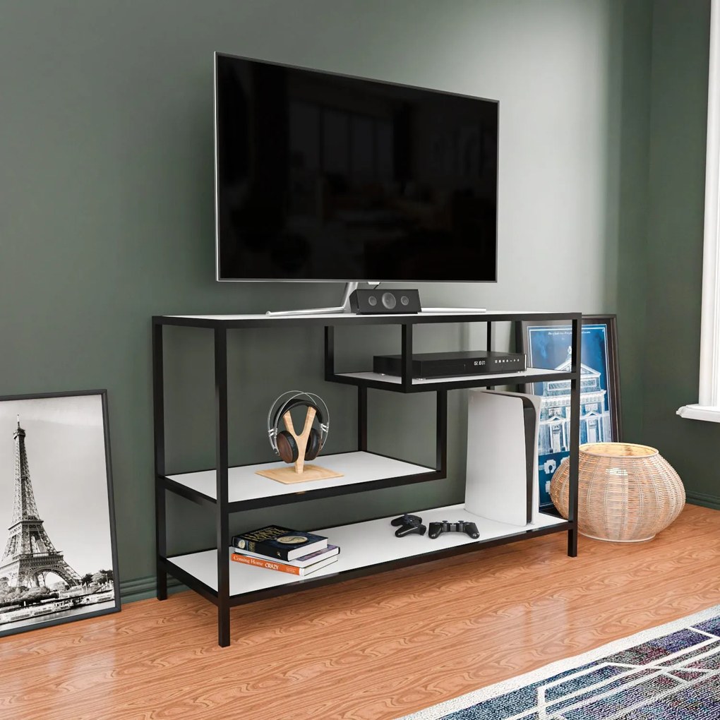 Móvel TV Robbins – Preto e Branco – 120 cm x 39 cm x 75 cm