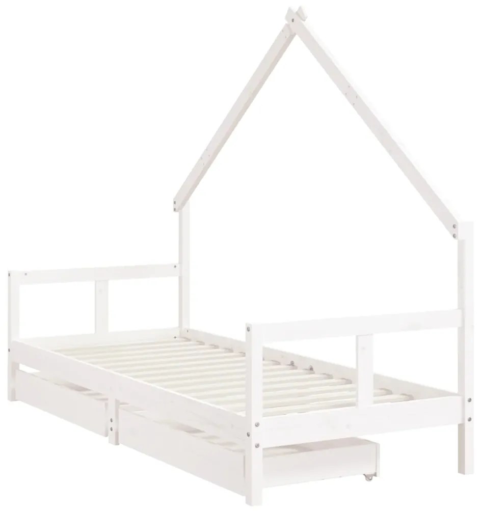 Estrutura cama infantil c/ gavetas 80x200cm pinho maciço branco