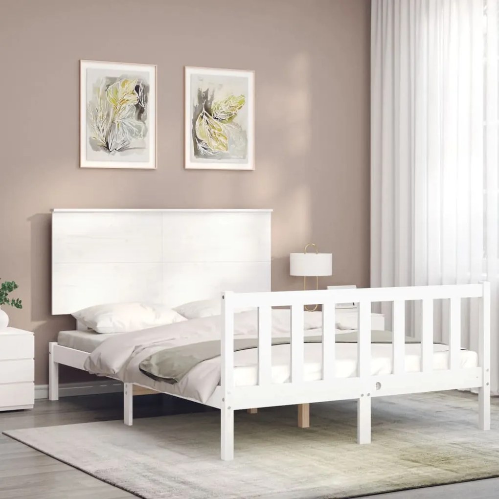 Cama sem colchão 140x200 cm madeira de pinho maciça branco