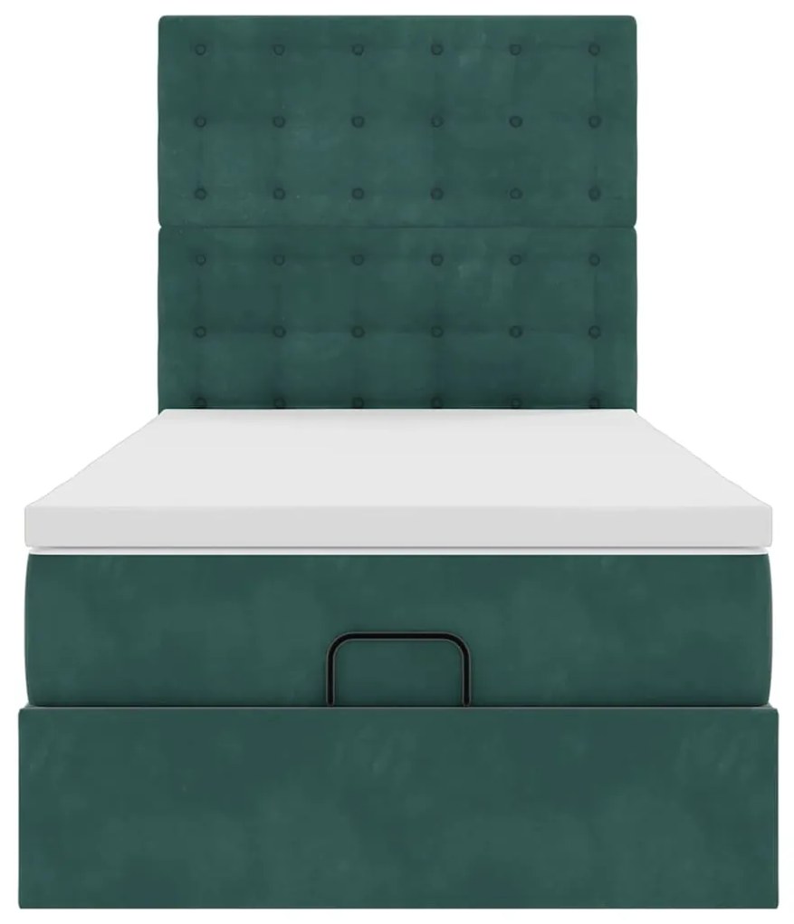 Estrutura de cama otomana vidaXL com colchões verde escuro Veludo
