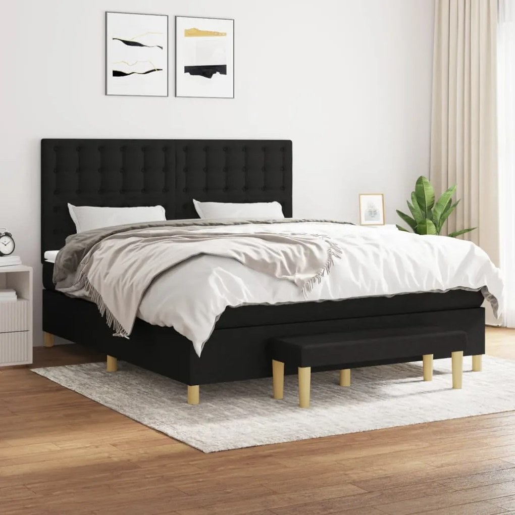 vidaXL Cama com molas/colchão 180x200 cm tecido preto