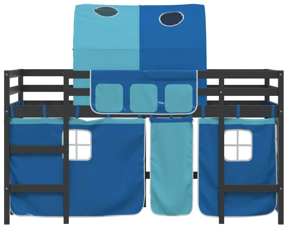 Cama alta p/ criança c/ túnel 90x200 cm pinho maciço azul