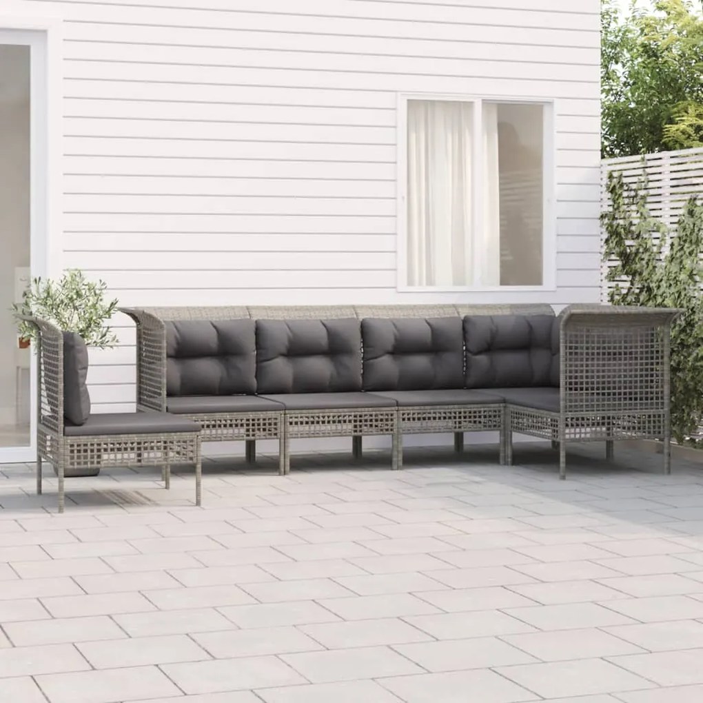 vidaXL 6 pcs conjunto lounge de jardim c/ almofadões vime PE cinzento