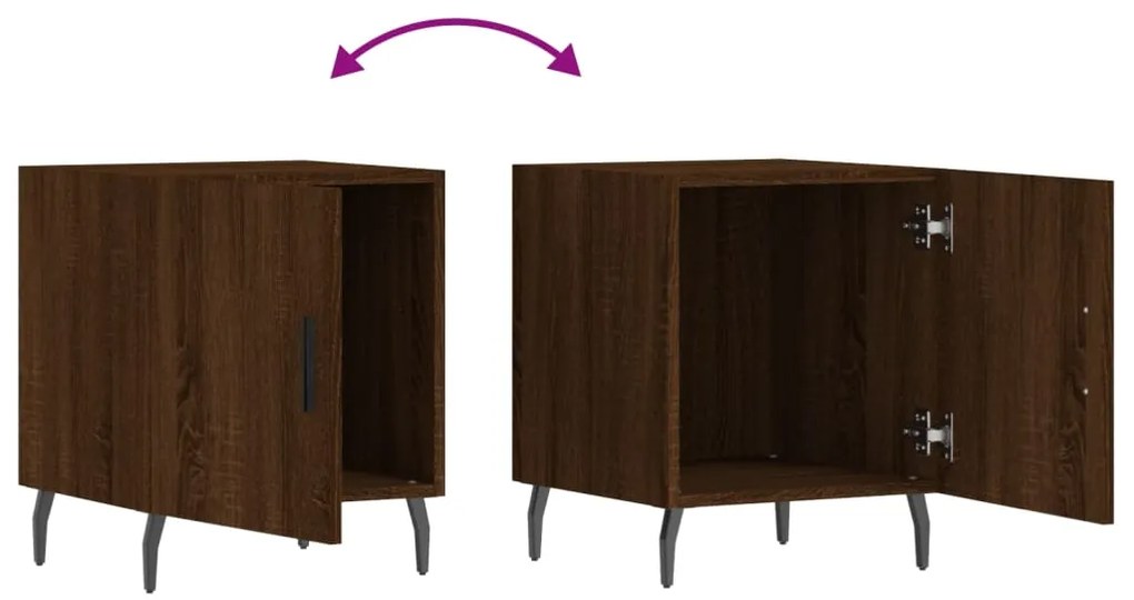 Mesa cabeceira 2pcs 40x40x50cm deriv. madeira carvalho castanho