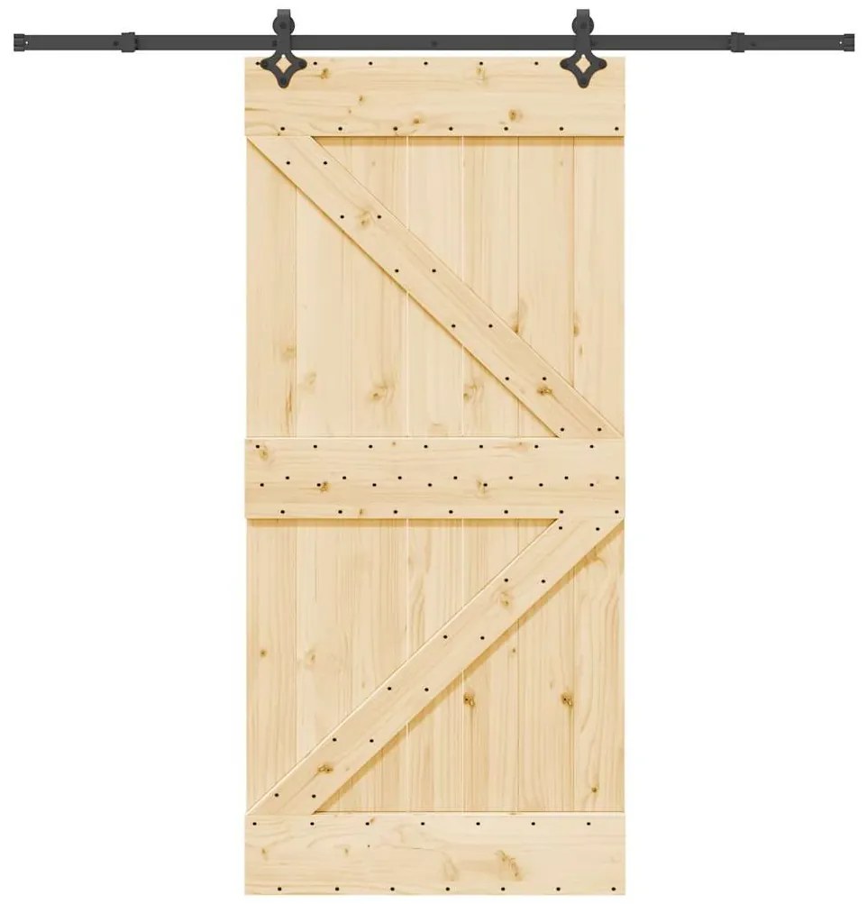 Porta de correr com ferragens 95x210 cm madeira de pinho maciça