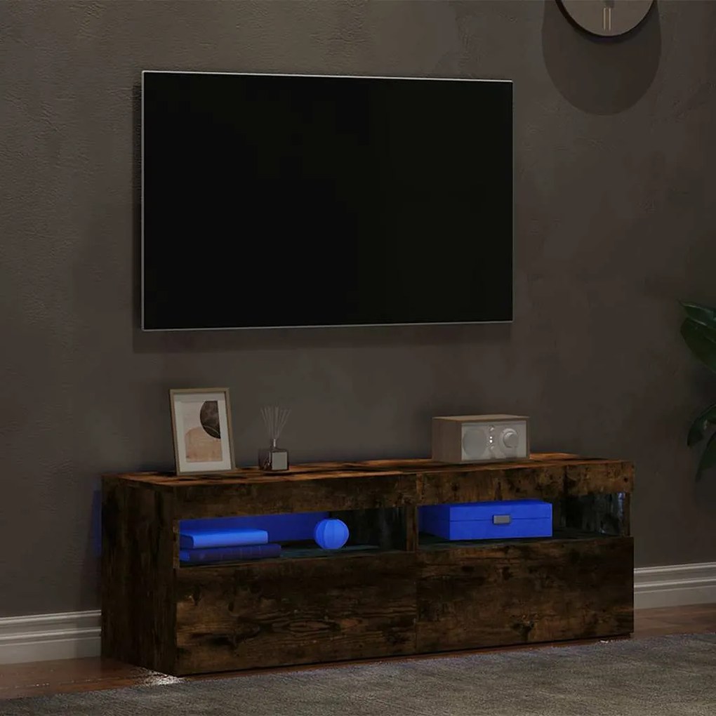 Mesas cabeceira c/ LEDs 2 pcs 60x35x40 cm carvalho fumado