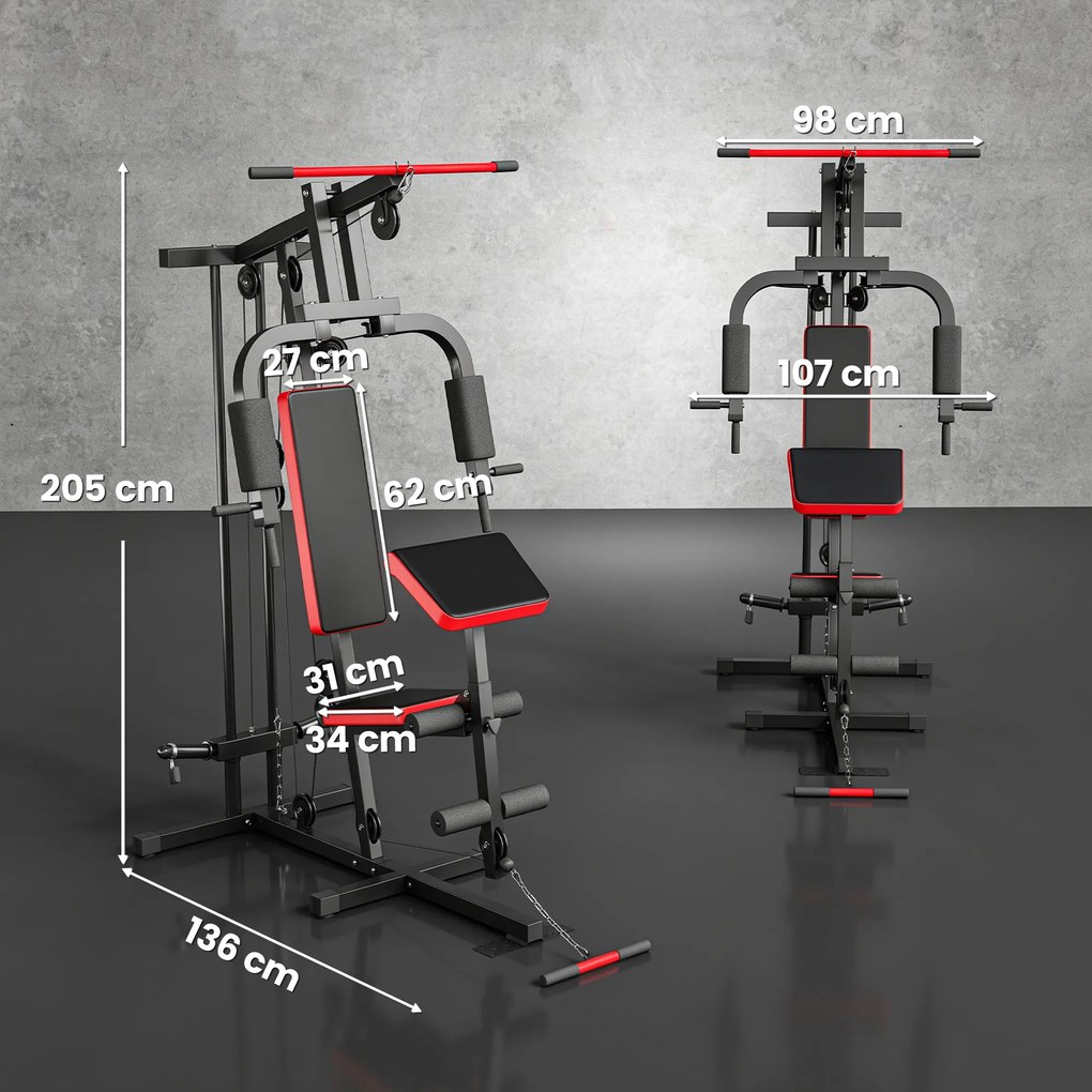 Máquina de Musculação com Polia Alta e Baixa (PESOS NÃO INCLUIDOS), Para Peito e Pernas, Compatível com Discos de 25 e 50 mm (Não Incluídos)