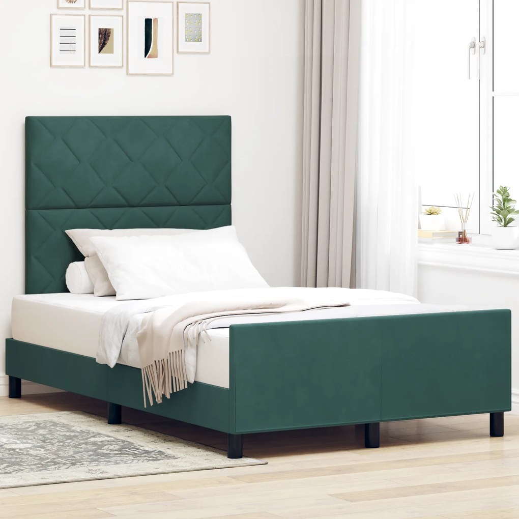 estrutura da cama vidaXL verde escuro 120x200 cm veludo