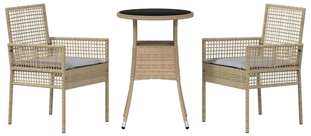 Conjunto de Jantar de Jardim 3 Peças Bege em Poli Rattan