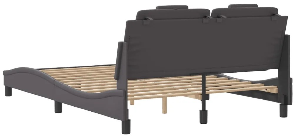 Estrutura cama c/ cabeceira 140x200cm couro artificial cinzento