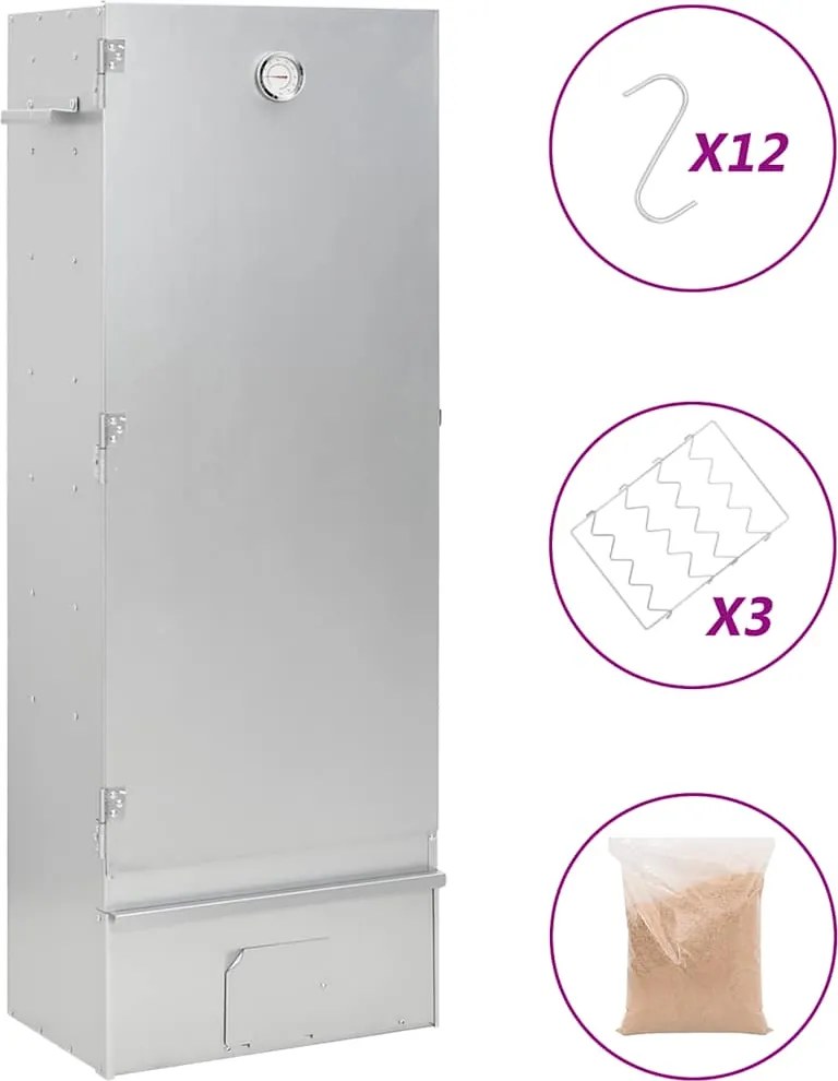 vidaXL Defumador BBQ c/ aparas madeira 44,5x29x110 cm aço galvanizado