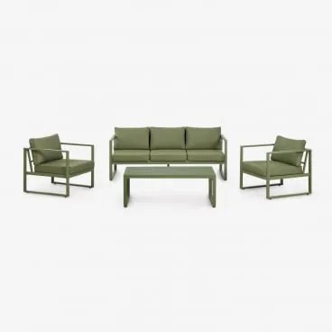 Conjunto De Jardim Com Sofá De 3 Lugares, 2 Poltronas E Mesa De Centro Em Alumínio Lipov Verde Azeitona Intenso - Sklum
