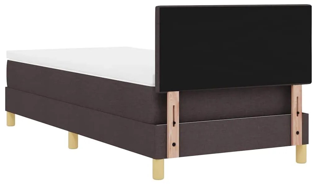 Cama Box Spring com Colchão &amp; LED Castanho Escuro 100x200 cm Tecido