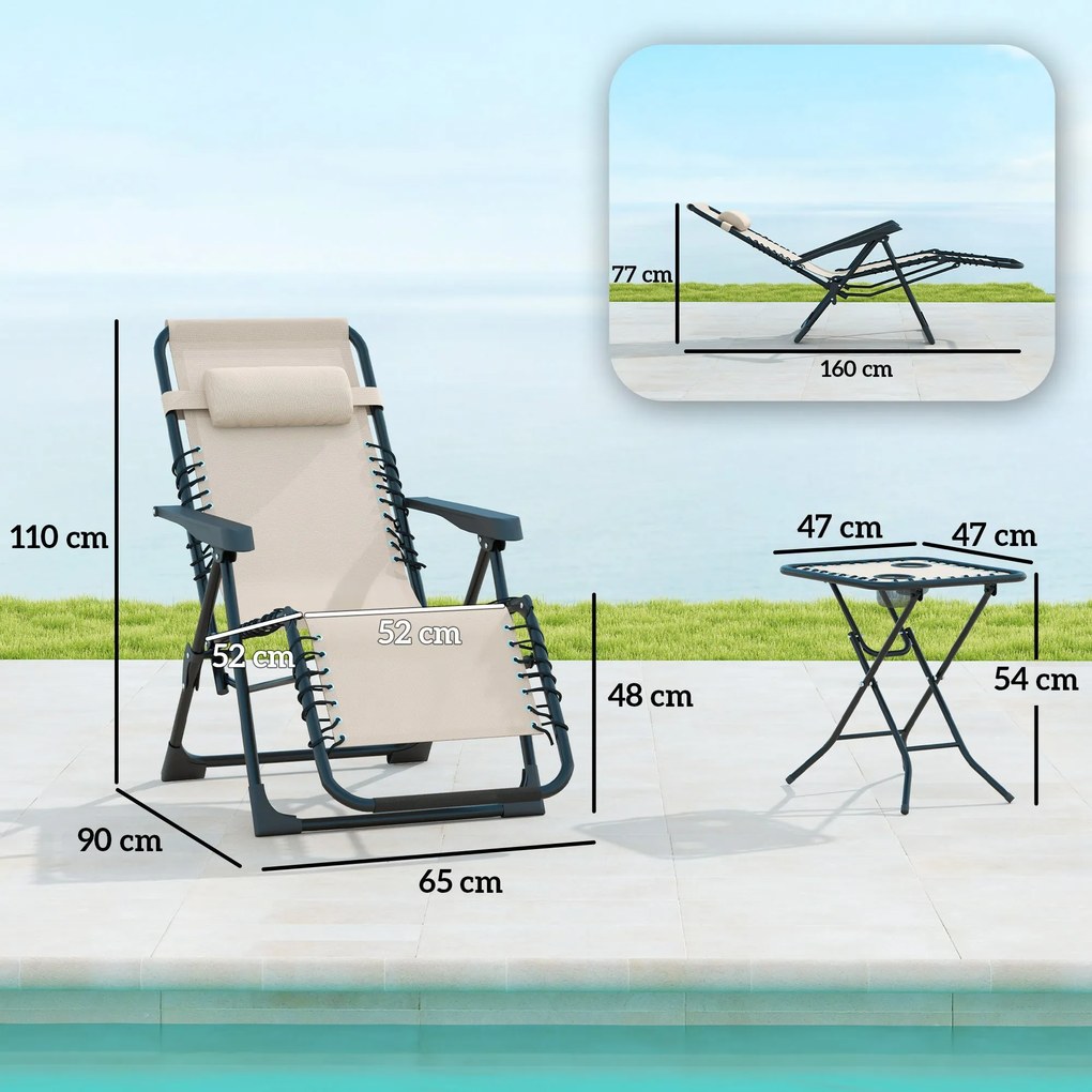 Conjunto de 2 Espreguiçadeiras Jardim Dobráveis com Mesa Auxiliar Port