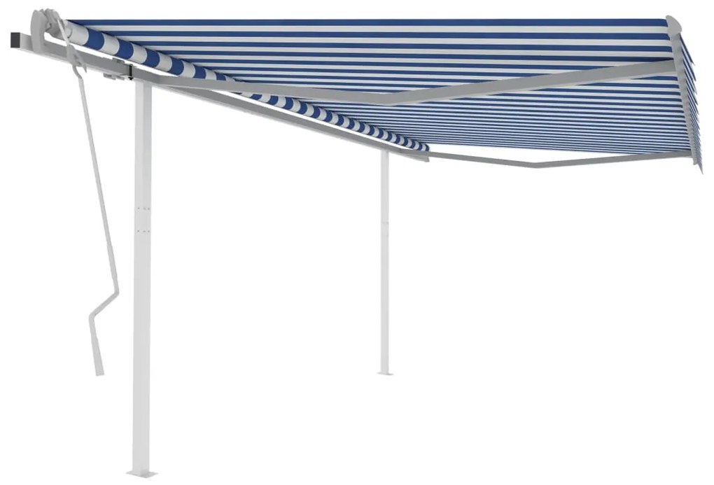 Toldo retrátil manual com postes 4x3 m azul e branco