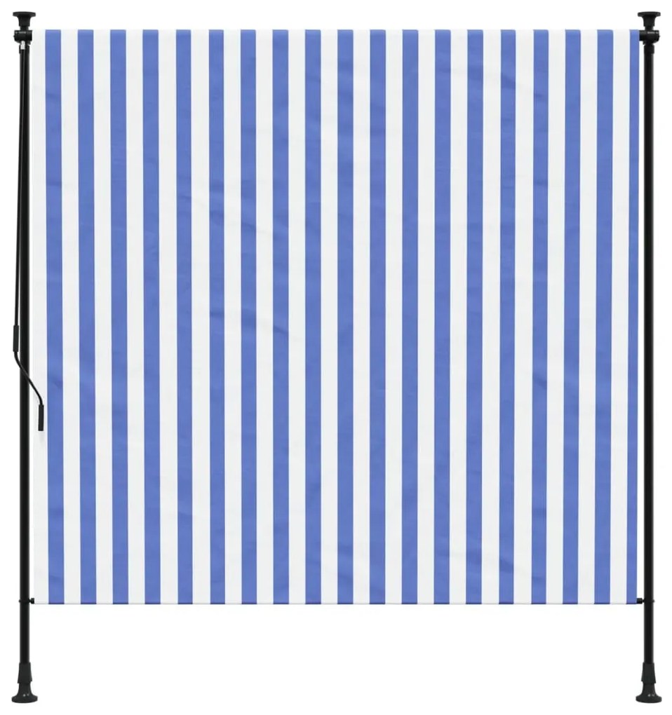 Estore de rolo para exterior 150x270cm tecido/aço azul e branco