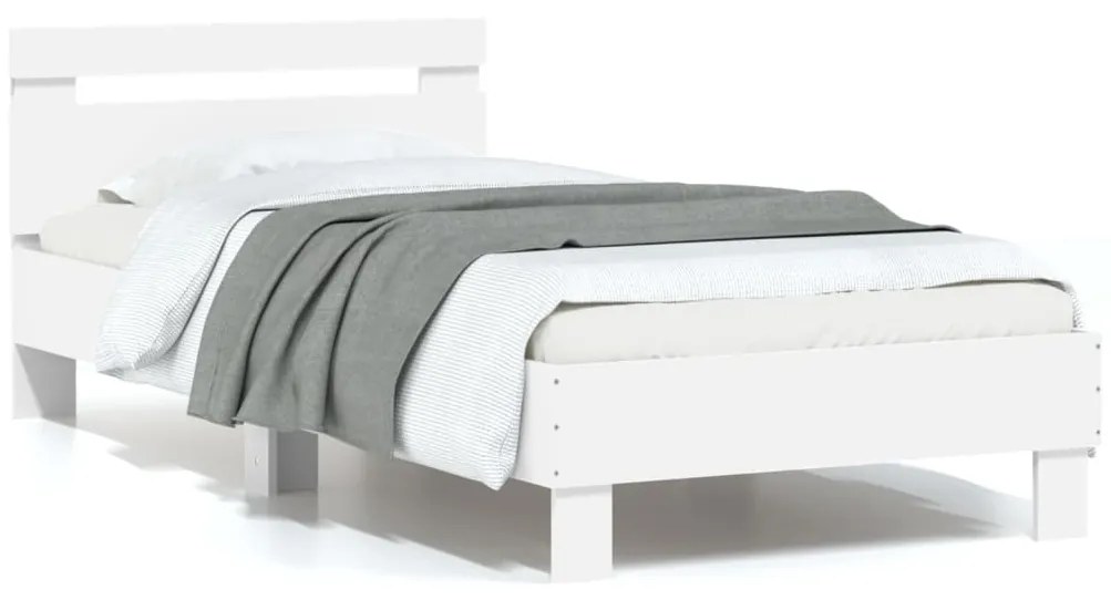 vidaXL Estrutura de cama com cabeceira e luzes LED 75x190 cm branco