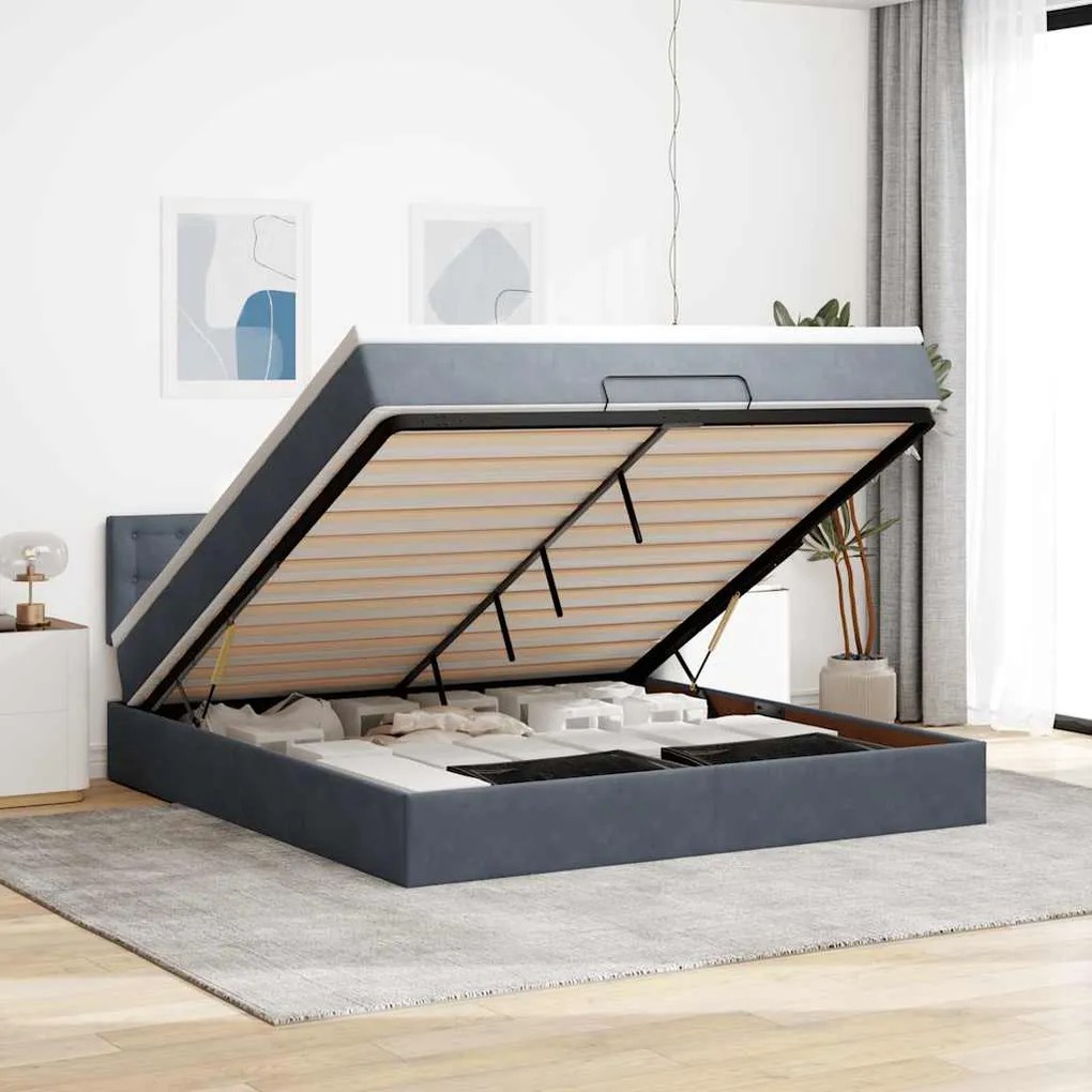 Estrutura de cama otomana com colchão 180x200cm cinzento escuro