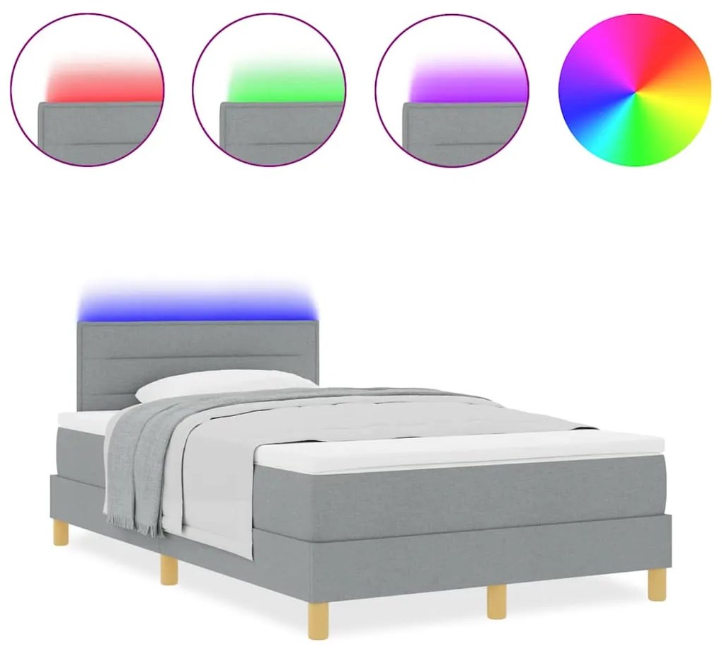 Cama Box com Colchão e LED Cinza Claro 120x200 cm Tecido
