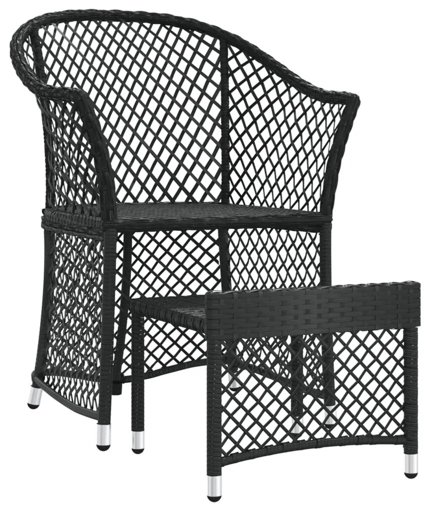 2 pcs conjunto lounge de jardim c/ almofadões vime PE preto