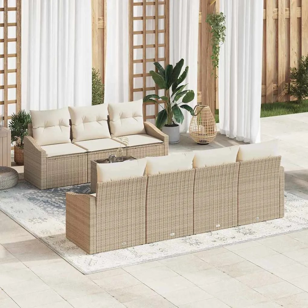 vidaXL Conjunto de Sofá de Jardim 8 pcs Bege, Creme 55 x 55 x 37 cm