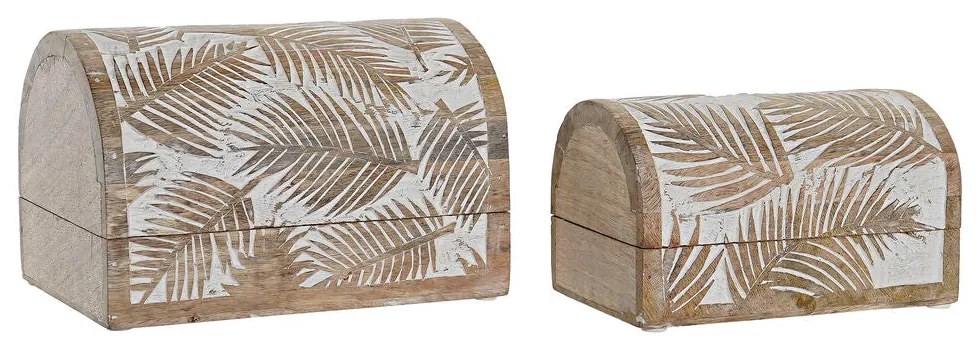 Jogo de Caixas Decorativas DKD Home Decor Tropical Madeira de mangueira Folhas (2 pcs)