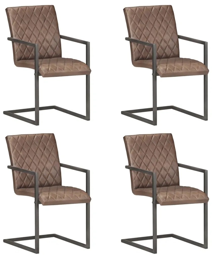 Cadeiras de jantar cantilever 4 pcs couro genuíno castanho