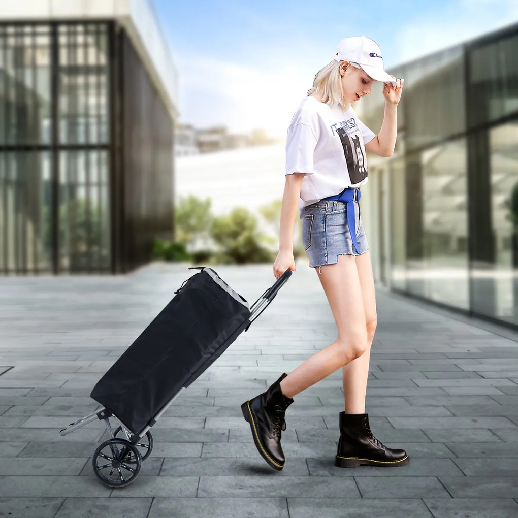 Carrinho de compras dobrável com rodas 34 x 28 x 90 cm, bolsa impermeável removível, leve, para piqueniques e acampamentos, praia preto