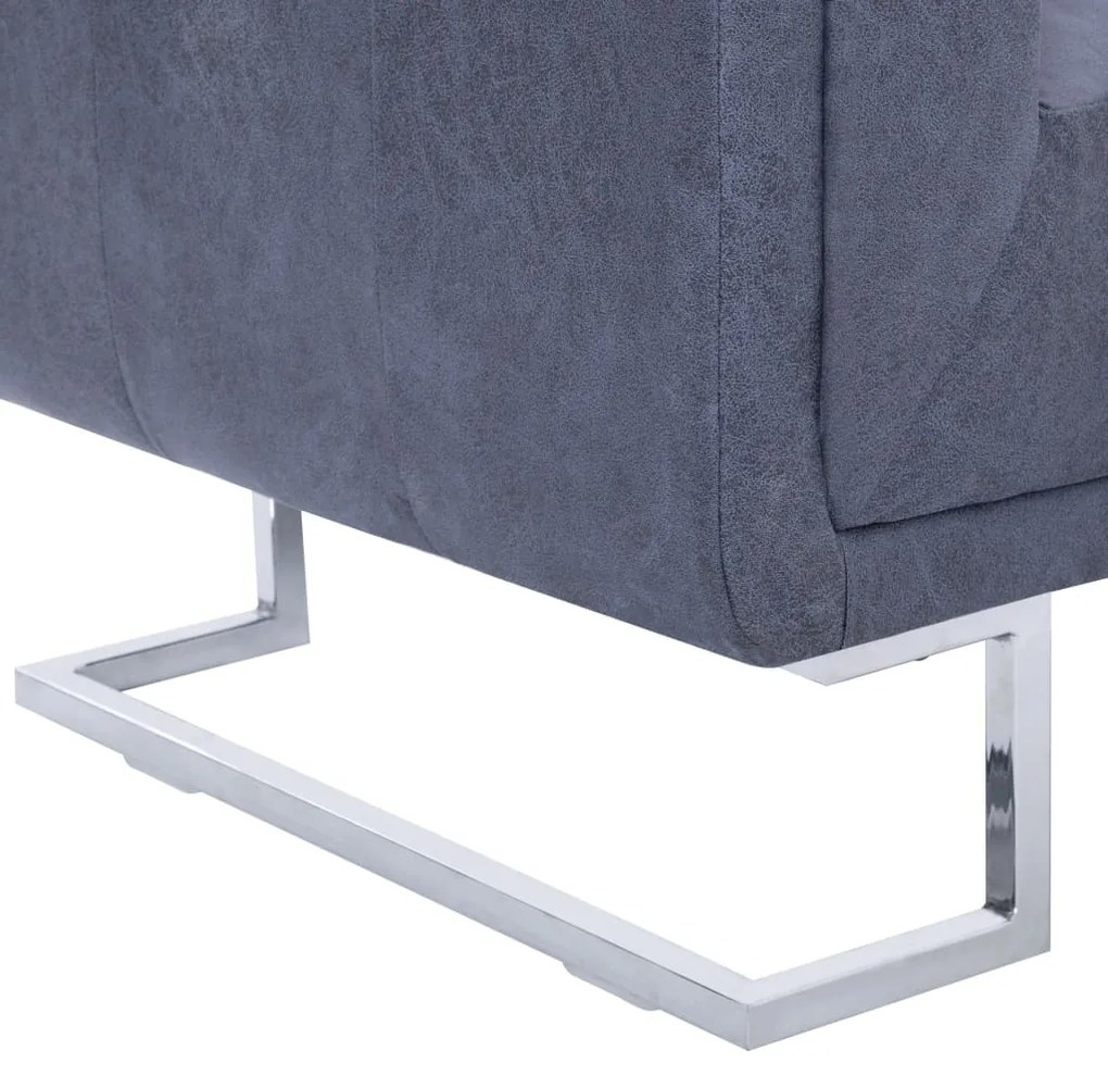 Poltrona em forma de cubo camurça artificial cinzento