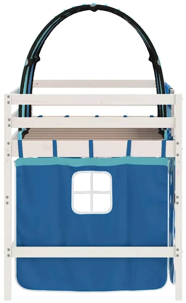Cama alta p/ criança c/ túnel 80x200 cm pinho maciço azul