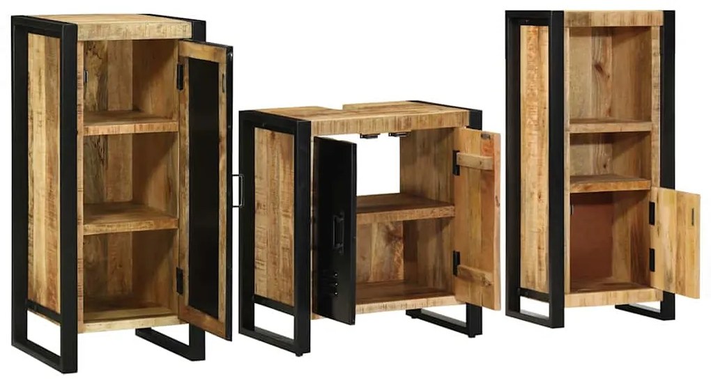 Conjunto de Móveis para Banheiro 3 pcs Madeira de manga maciça