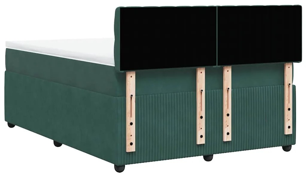 Cama com molas/colchão 160x200 cm veludo verde-escuro