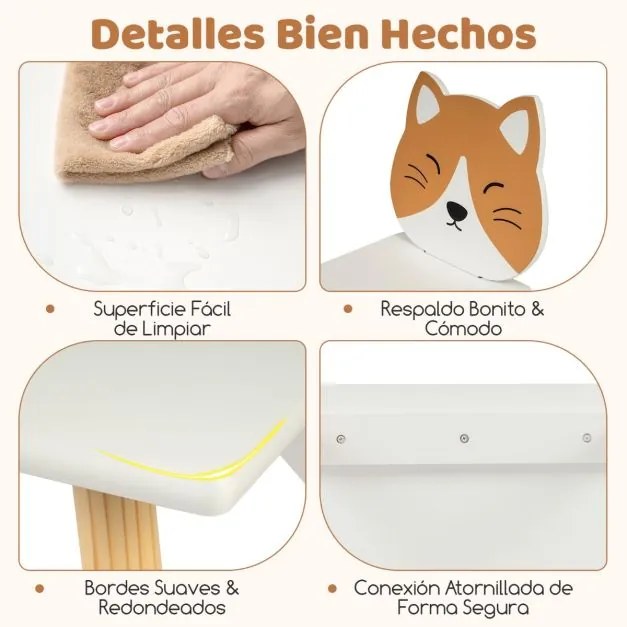 Conjunto de mesa e 2 cadeiras infantis de madeira multiusos para trabalhos manuais, leitura, aprendizagem e refeições Branco + Natural