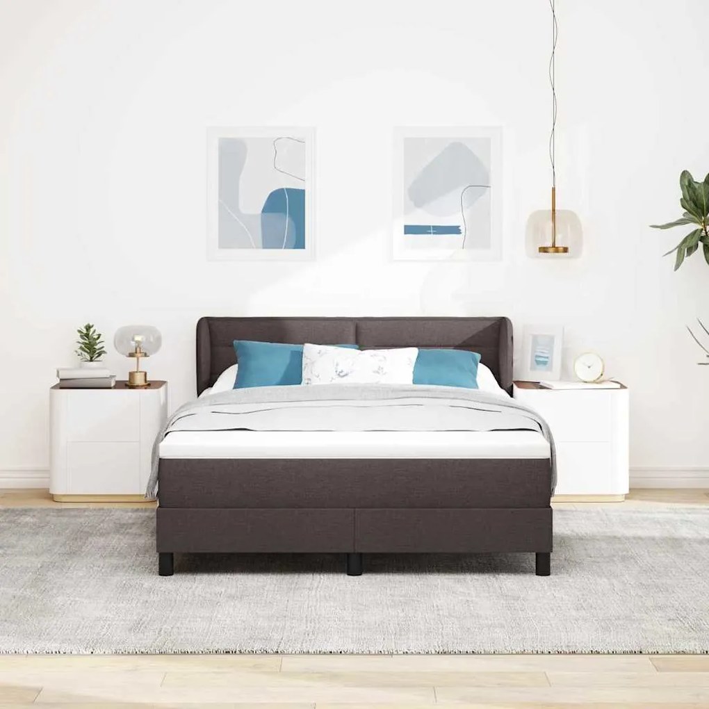Cama Box com Estrado e Colchão Castanho 140x200 cm em Tecido