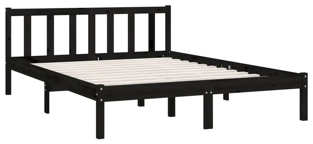 Estrutura de cama 140x190 cm pinho maciço preto
