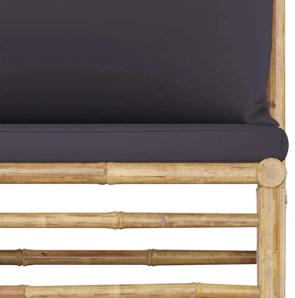 Sofá de centro p/ jardim com almofadões cinzento-escuro bambu