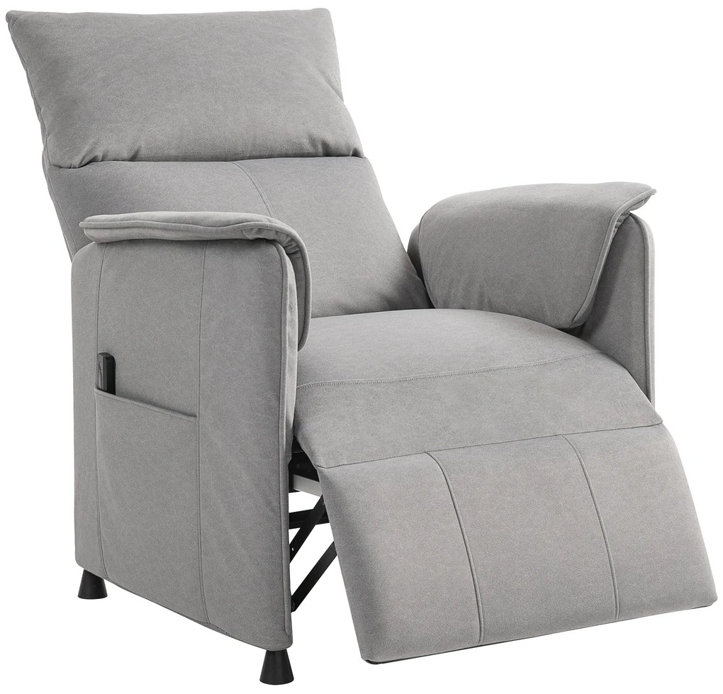 HOMCOM Poltrona Relax Reclinável Elétrica com Função Memória Apoio para Pés Controlo Remoto e Bolsos Laterais 80x83x104 cm Cinzento