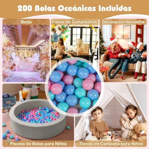 Piscina de bolas de espuma redonda 105 cm para crianças pequenas com 200 bolas Cinza