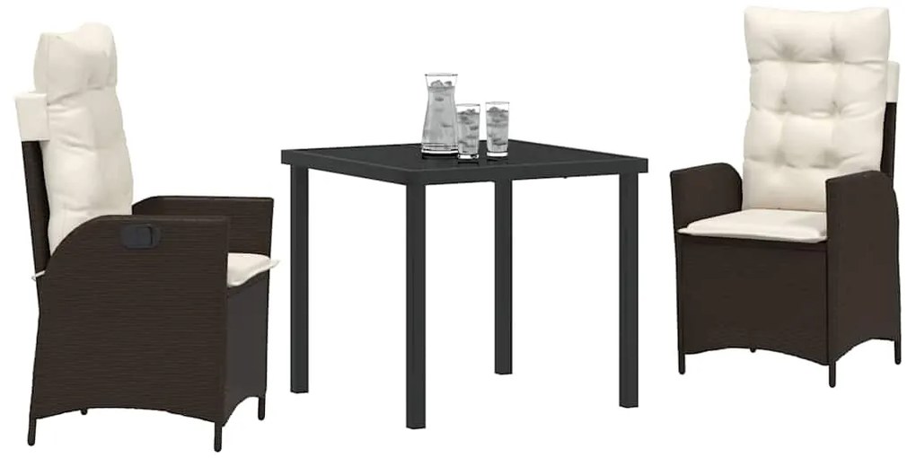 Conjunto de jantar de jardim de 3 peças com almofadas marrons em ratta