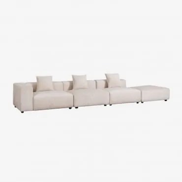 Sofá Modular De Canto Esquerdo De 3 Peças Com Apoio De Braço Alto E Puff (↔︎450 Cm) Bruna Bombazina Crema Linho - Sklum
