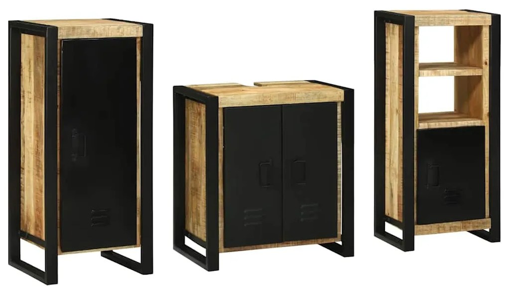 Conjunto de Móveis para Banheiro 3 pcs Madeira de manga maciça