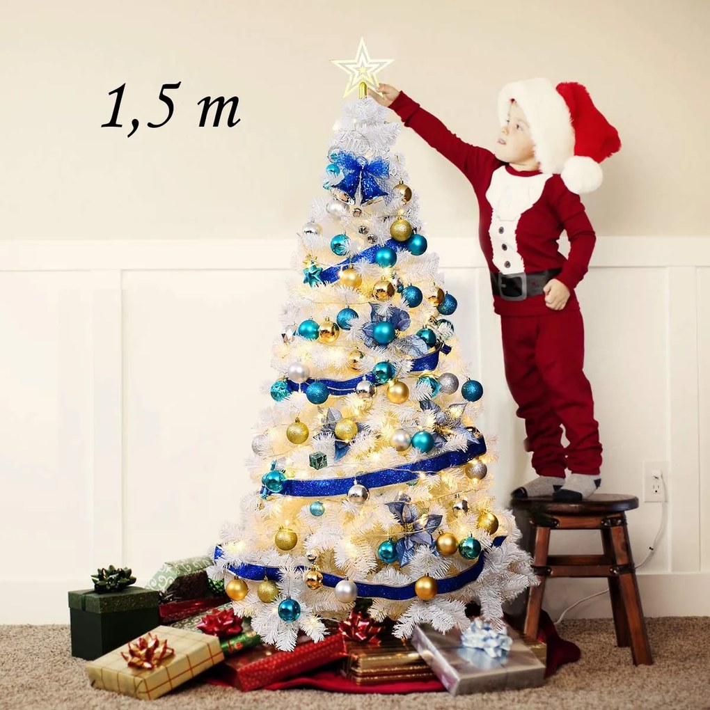 Árvore de Natal Artificial Branca de 150cm com Base Metálica Material PVC Decoração de Festa Branca