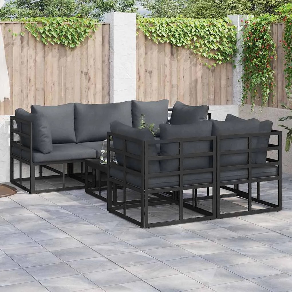 vidaXL Conjunto de Sofá de Jardim com almofada 6 pcs Preto Alumínio