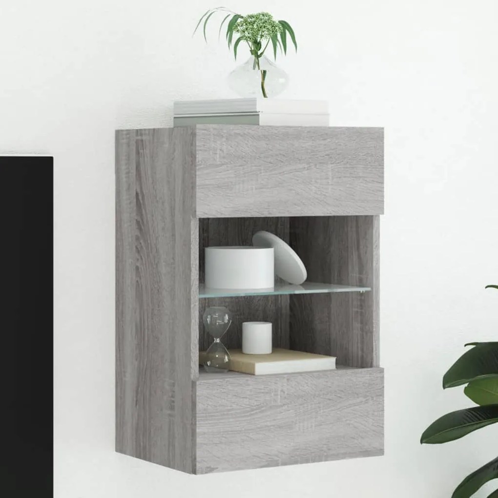 vidaXL Móvel de parede p/ TV c/ luzes LED 40x30x60,5cm cinzento sonoma