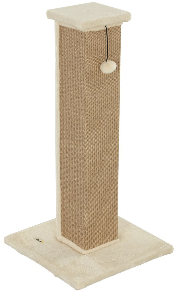 Poste Arranhador para Gatos Altura 81 cm Arranhador para Gatos com Poste de Sisal e Bola Suspensa 41x41x81 cm Bege