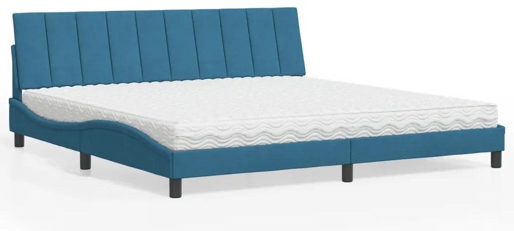 vidaXL Cama com colchão 200x200 cm veludo azul