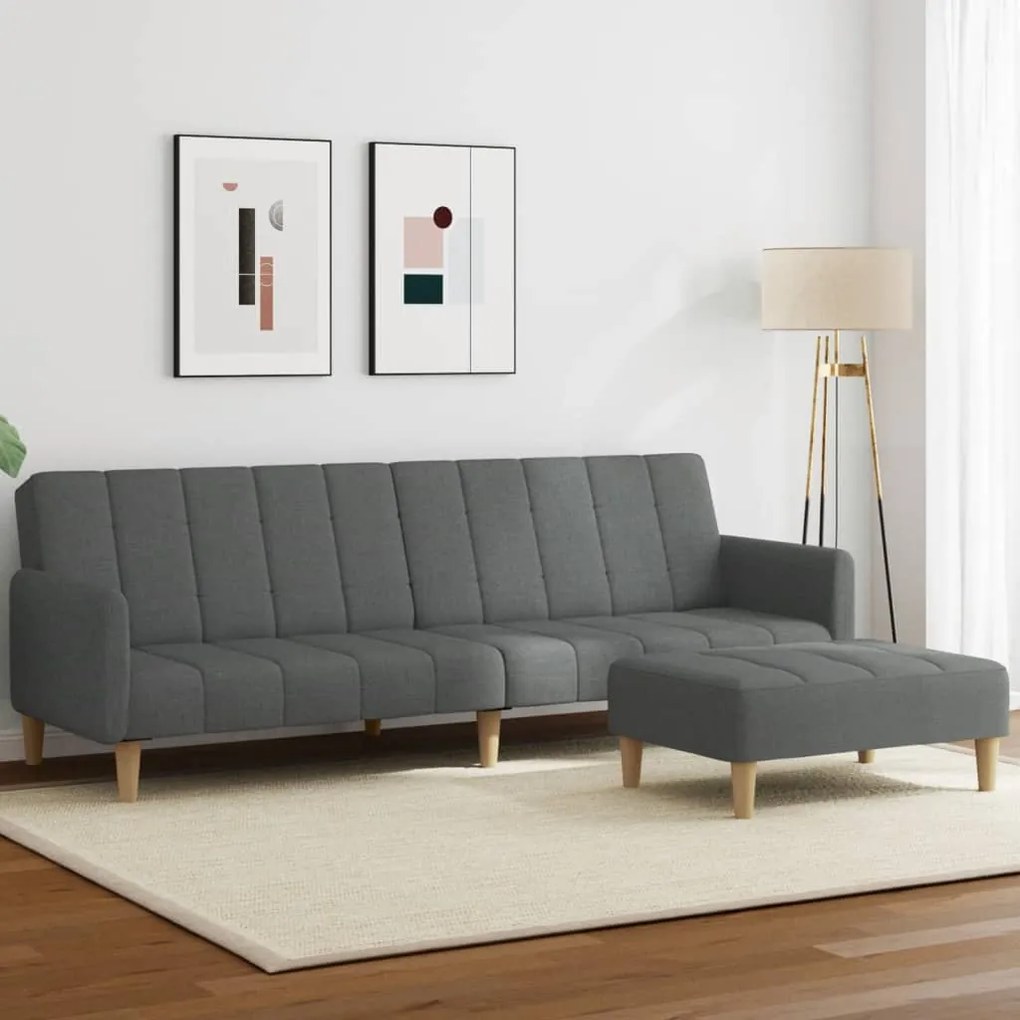 vidaXL Sofá-cama de 2 lugares c/ apoio de pés tecido cinzento-escuro