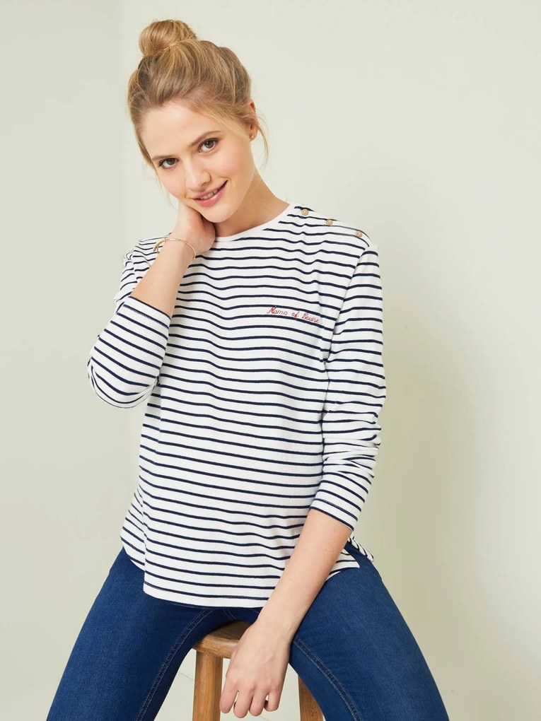 Agora -15%: Camisola estilo marinheiro para personalizar azul escuro as riscas