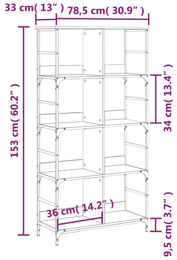 Estante 78,5x33x153 cm derivados de madeira cinzento sonoma